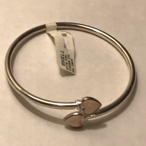 Jewelry - 925 Sterling Silver Double Heart Bangle Bracelet